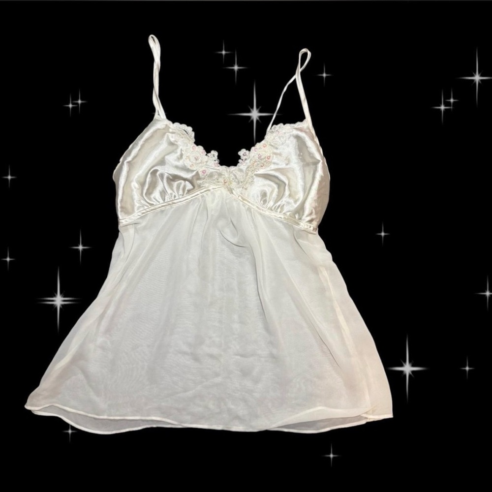 George Cream Satin Nightgown with Floral Accents